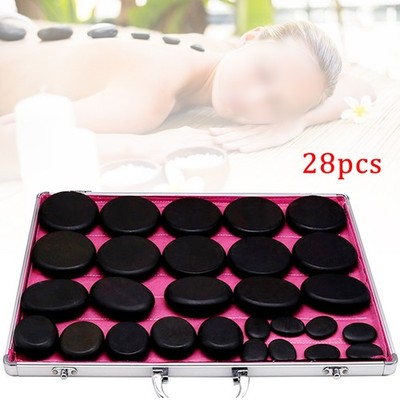Hot Stone Massage Warmer Kit with Basalt Stones & Heating Box - 28 Pcs