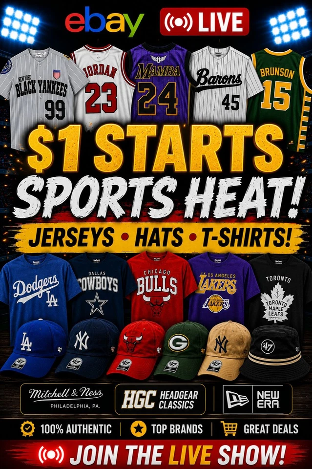 $1 STARTS! 🤑 Sports Heat All Night 🔥 Jerseys, Hats, T-Shirts