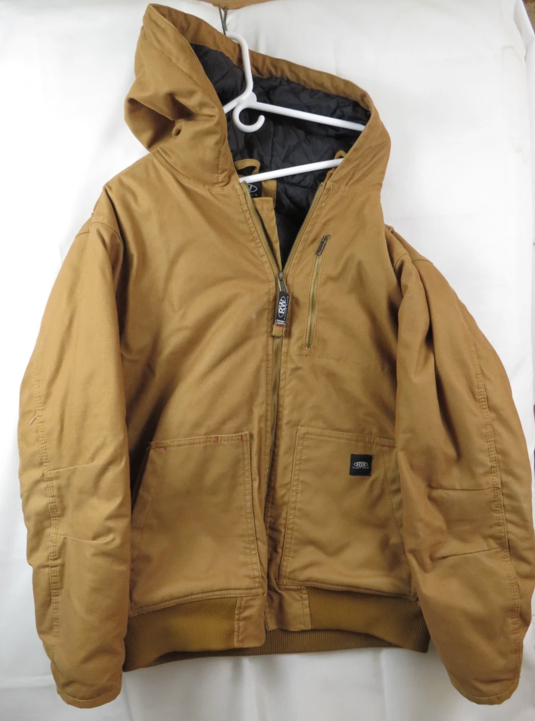 Vintage RW Rugged Wear Brown insulated Hooded Chore Jacket Coat XL Canvas