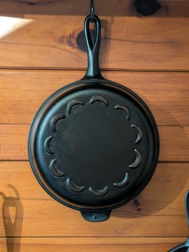 Vtg Lodge Cast Iron SCALLOPED Half moon Skillet 2 Handle 9.5" POT PAN Restored