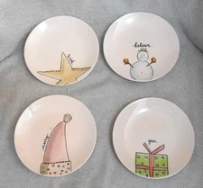 RAE DUNN BY MAGENTA 4 CHRISTMAS APPETIZER PLATES - MERRY/ WISH/ GIVE/ BELIEVE