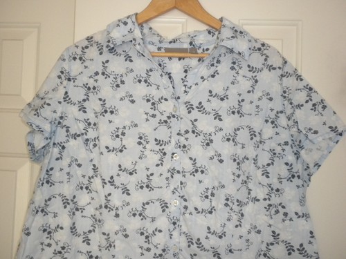 Croft & Barrow Ladies 3X 2X Short Sleeve Button Front blouse Blue cotton floral - Picture 2 of 5