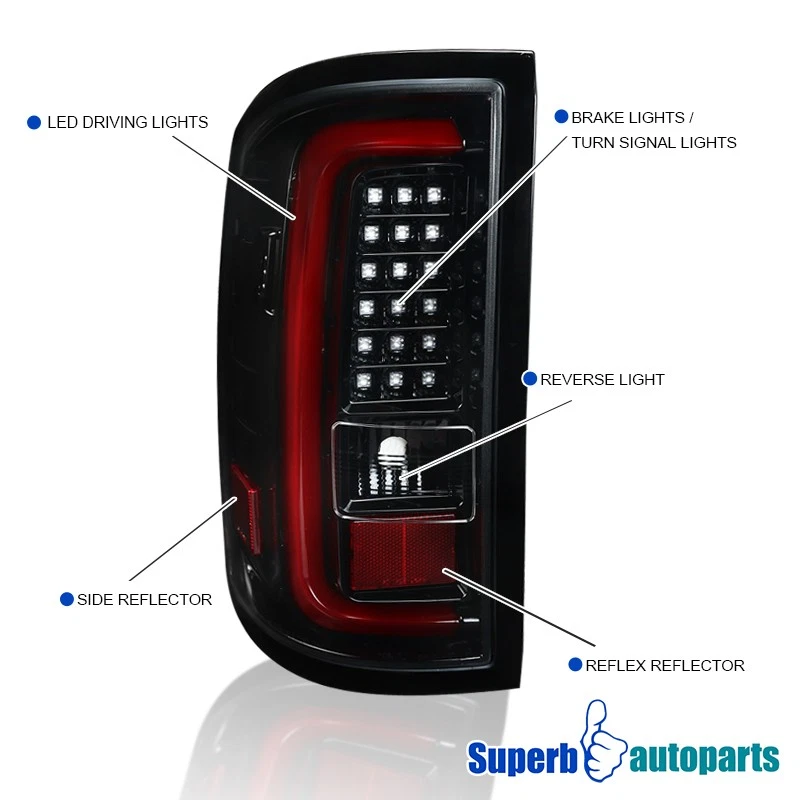 Fits 2014-2018 GMC Sierra 1500 2500HD 3500HD LED Tail Brake Lights Shiny Black Foto 3 de 4