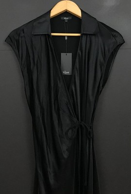 NWT Rails Alai Satin Wrap Dress in Black Size S