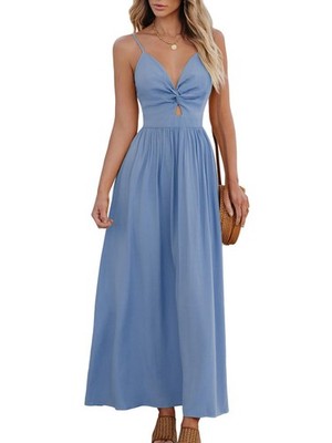 CUPSHE Damen Sommerkleid Boho V-Ausschnitt ärmellos Twist Front M schwarz