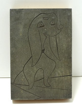 VTG Linoleum Printing Block STYLIZED Disney LADY  Tramp DOG - 4"x6" Decor Art