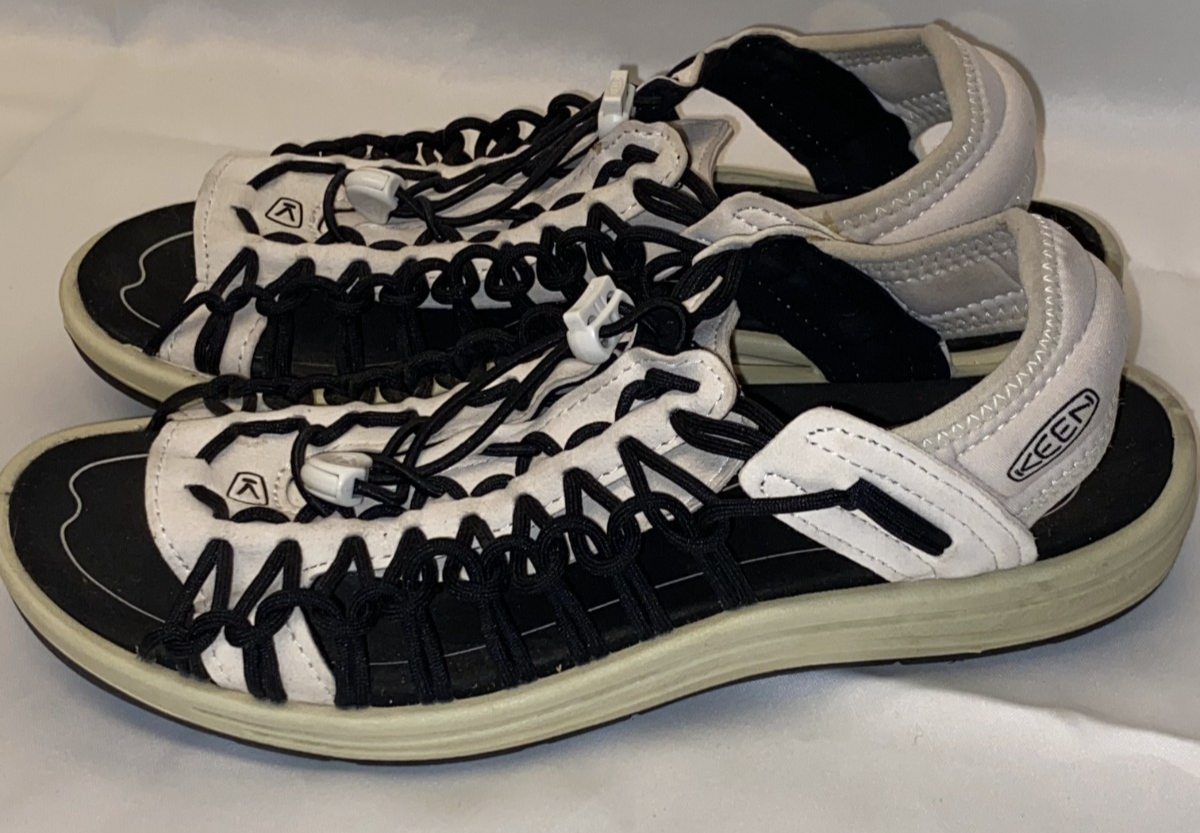 Sandali scarpe Keen donna taglia 11 Uneek II punta aperta betulla bianco e nero