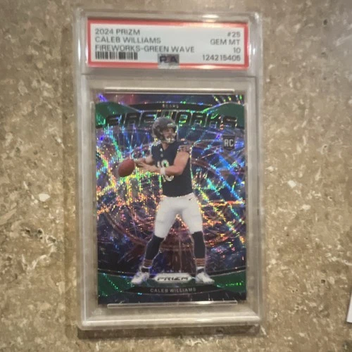 Panini 2024 Prizm Fireworks Caleb Williams #25 Green Wave Rookie PSA 10