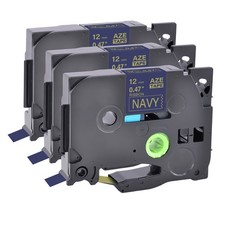 3PK Embellish Satin Ribbon Gold on Navy Blue for Brother P-Touch TZe TZ RW34