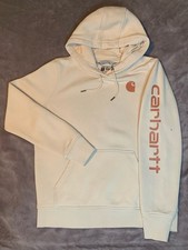 Carhartt Women's Medium 8/10 Beige Cream Relaxed Fit Pullover Hoodie Sweatshirt