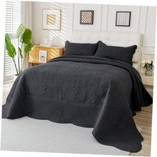 Quilt King California Size Bedding Set with Oversize King 120"x120" Dark Grey