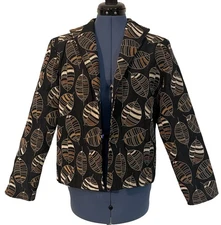 Painted Pony Black Brown Leaf Fall Tapestry Jacket Forest Boho Art to Wear M USA