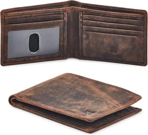 Real Leather Mens Bifold Wallet RFID Blocking Slim Minimalist Front Pocket - Thi