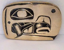 Vintage Rainbow Metals Bronze Pacific Northwest Totem Salmon Eagle Belt Buckle