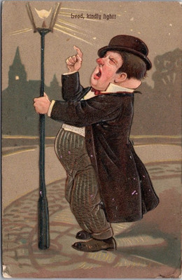 Vintage PFB Embossed Series 6895 Postcard ''Lead, Kindly Light'' Drunk Humor