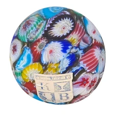 MURANO 7 OZ MATTE SCRAMBLED MILLEFIORI CANE PAPERWEIGHT WITH KB STICKER