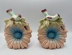 New ListingMcCoy Pair (2) Wall Pockets Bird Sunflower 1940s Matching Ceramic Flower Vase