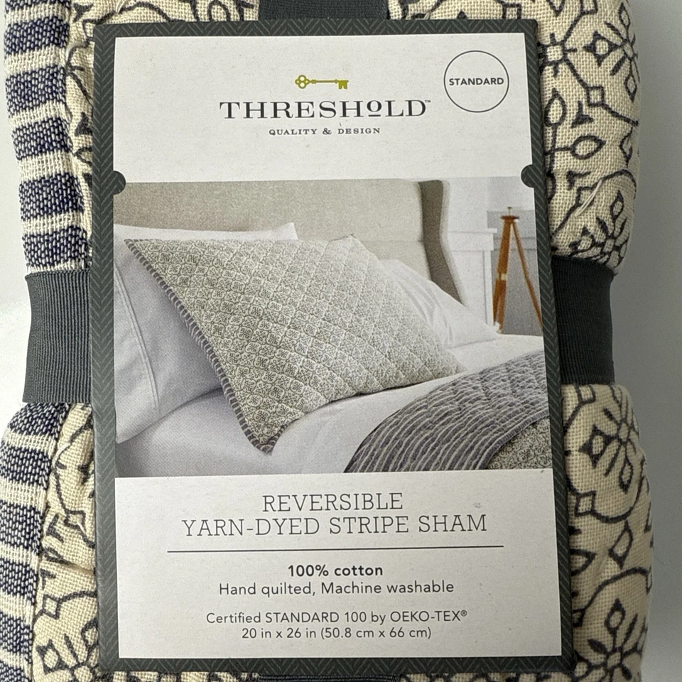 Threshold Azul y Blanco Acolchado Hilo de Algodón Rev Talla Estándar Almohada Falsa NUEVO Foto 2 de 4