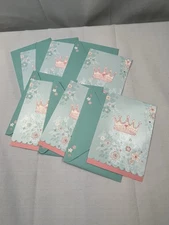 Papyrus Blank Note Cards Glitter Crown & Flowers w/Envelopes Set of 6 NWOB