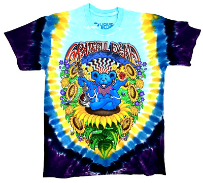 Grateful Dead Guru Bear Tie Dye Liquid Blue Music T-Shirt Size Large