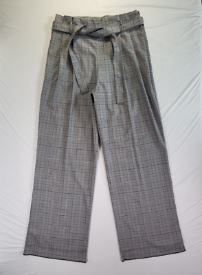 Laundry Shelli Segal Womens Pants Wide Leg Sze 12 Paperbag Houndstooth Plaid