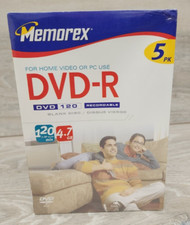 Memorex DVD-R DVD 120 Min 4.7 GB Recordable Blank Disc 5 Pack Brand New Sealed