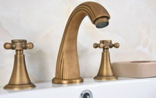 Antique Brass Deck Mount 3 Hole Widespread Bathroom Sink Faucet Mixer Tap 2an089