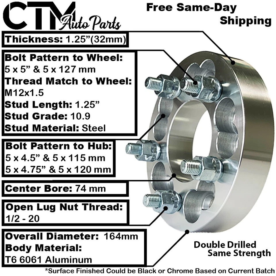 Adaptador espaciador de rueda 4x 1,25" de grosor 5x4,5 a 5x5 (5x127) para Buick Dodge Jeep Foto 2 de 4