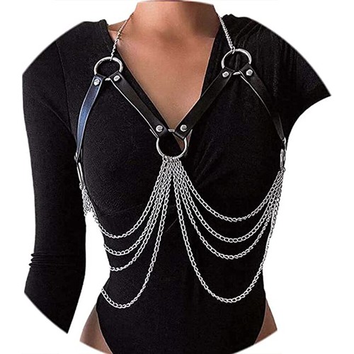 Punk Leather Chest Chains for Women and Girls Rave Party Nightclub Body Chains - Picture 6 of 7
