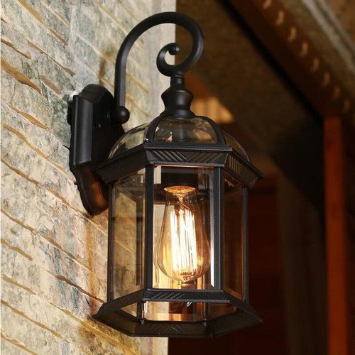Outdoor Wall Lights Garden Wall Sconce Proch Glass Lighting Black Wall Lamp - Picture 13 of 13