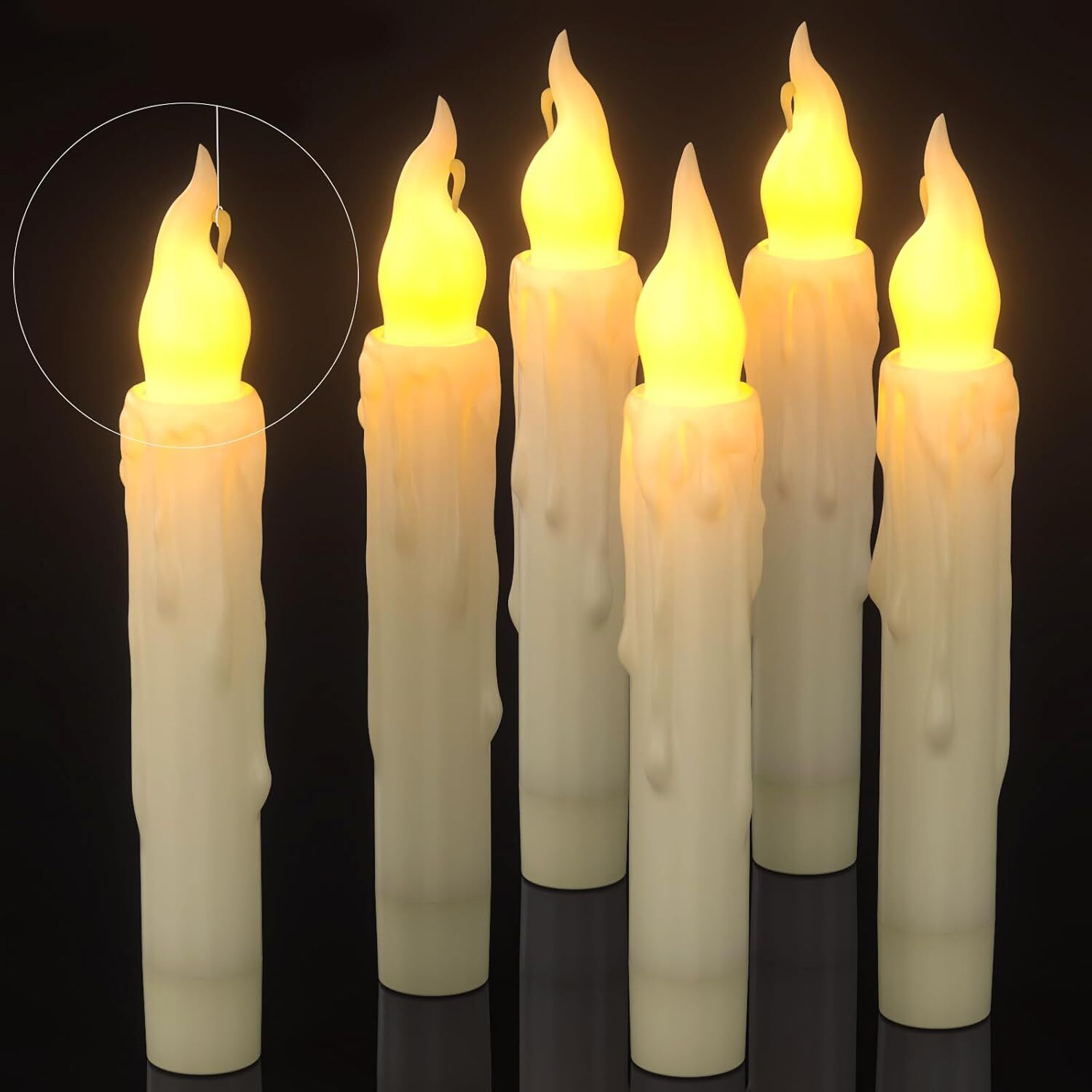6pcs Flameless Taper Candles with Timer, 6.7" LED Battery Operated Tapered Ca...