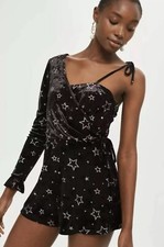 TOPSHOP Black Velvet Glitter Star Playsuit UK 12 US 8 EUR 40