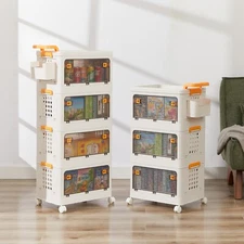 3/4 Pack Stackable Storage Bins e w/Wheels Lock Cart Organizer Box Collapsible