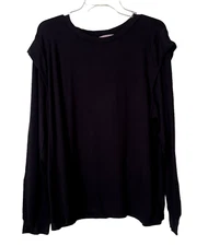 AnyBody Long Sleeve Top with Overlay Sleeve Detail A516644 Black Size XL NEW