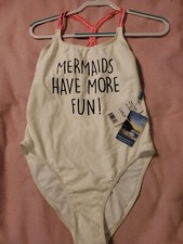 Traje de baño Heat Swim Wear de una pieza blanco talla grande "LAS SIRENAS SE DIVIERTEN MÁS" NUEVO CON ETIQUETAS