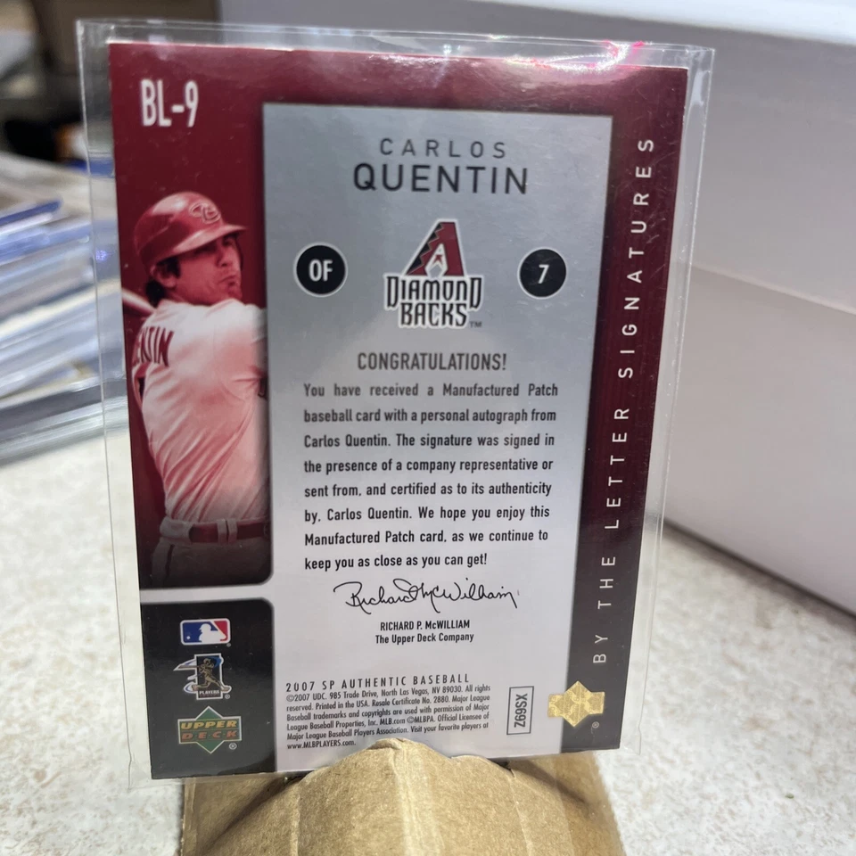 2007 SP Authentic Carlos Quentin Auto By the Letter Signatures Card /50 “B” - Image 2 of 3