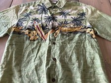 Vintage Winnie Fashion Hawaiian Shirt Ukelele Surfboards Palm Trees Mens Size M
