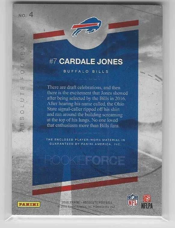 2016 Panini Absolute Rookie Force Materials Blue #4 CARDALE JONES Bills Ohio St - Image 2 of 2