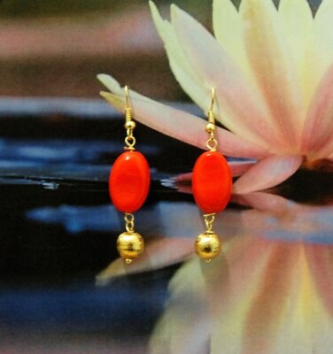 Boucles D'oreilles Pendantes Avec Sphère En Cristal Orange - Fermoir à Vis (monachella) - Neuf Sans Emballage
