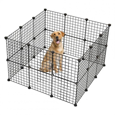 US 32pcs 2-layer Pet Playpen Portable Indoor Metal Wire Fence Pet Supplies Black