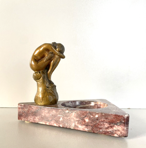 ANTIKE KLEINE BRONZE SKULPTUR G. Trinque FRAUENAKT MARMORSOCKEL JUGENDSTIL 800er - Bild 1 von 12