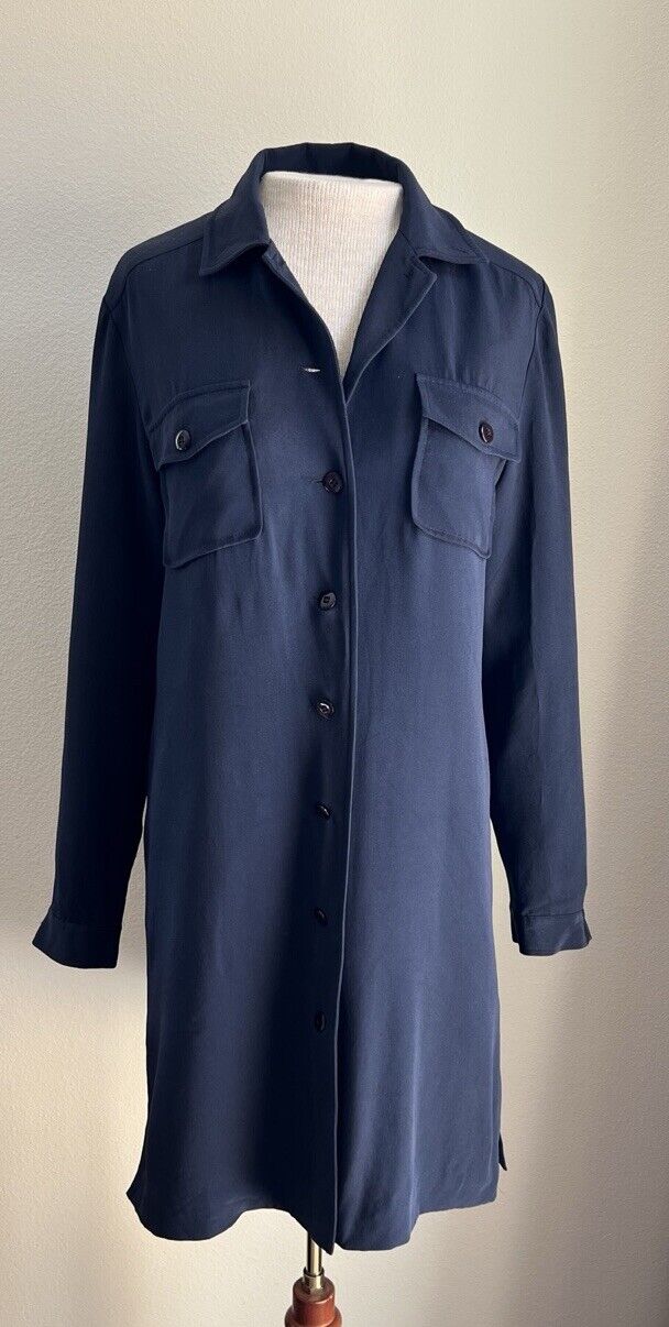 Pat Argenti 100% Silk Dress Dark Navy Blue Long S… - image 1