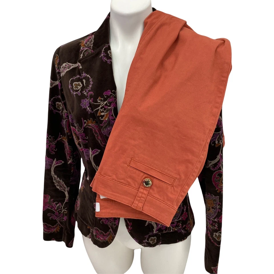 Ellen Tracy Pantalones Mujer Talla 6 Lote Paisley Terciopelo Blazer Naranja Marrón Carrera Foto 3 de 4