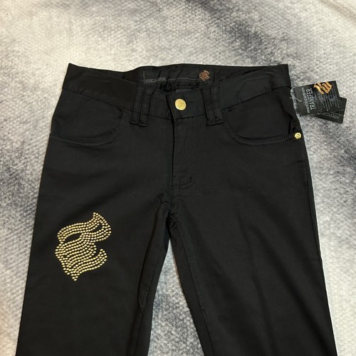 NWT Deadstock 2000s Rocawear Black Gold Gems Bootcut Pants Size 1, W28" - Picture 2 of 11