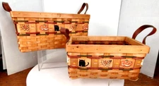 Halloween Set 2/ 12"x8"x6" & 9.5" x 6"x5" Leather Handle Painted Design Baskets