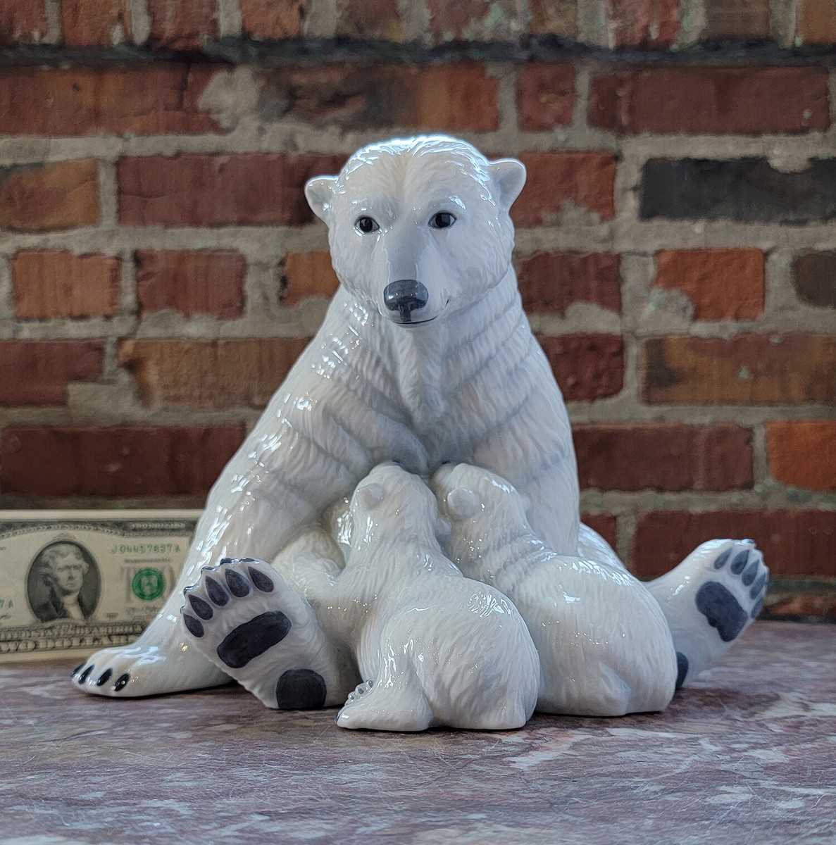 ROYAL COPENHAGEN Figurine-Mother Polar Bear & Cubs-#087-Motherly