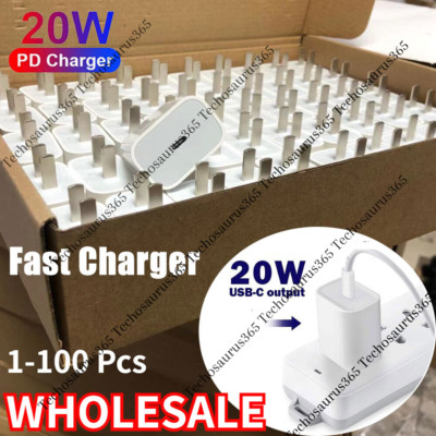 Lot 100X 20W PD Power Type-C Adapter Fast Wall Charger For iPhone 14 13 12 16 15