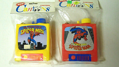 Amazing Spider-Man Cantoons 17 oz Canteens Lot of 2 Mint in Package 1990 Vintage