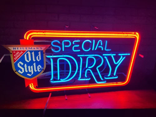 Vintage 1980s Heileman's Old Style Special Dry Beer Lighted Bar Neon Sign