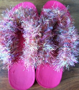 pink fuzzy flip flops
